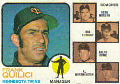 1973 Topps Baseball Cards      049B     Frank Quilici MG/Vern Morgan/Bob Rodgers/Ralph Rowe/Al Worthington Natural Background